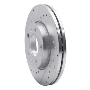 Kia Sedona Brake Rotor (1) - Front Left - R1 Concepts - Drilled & Slotted - Silver - 2002